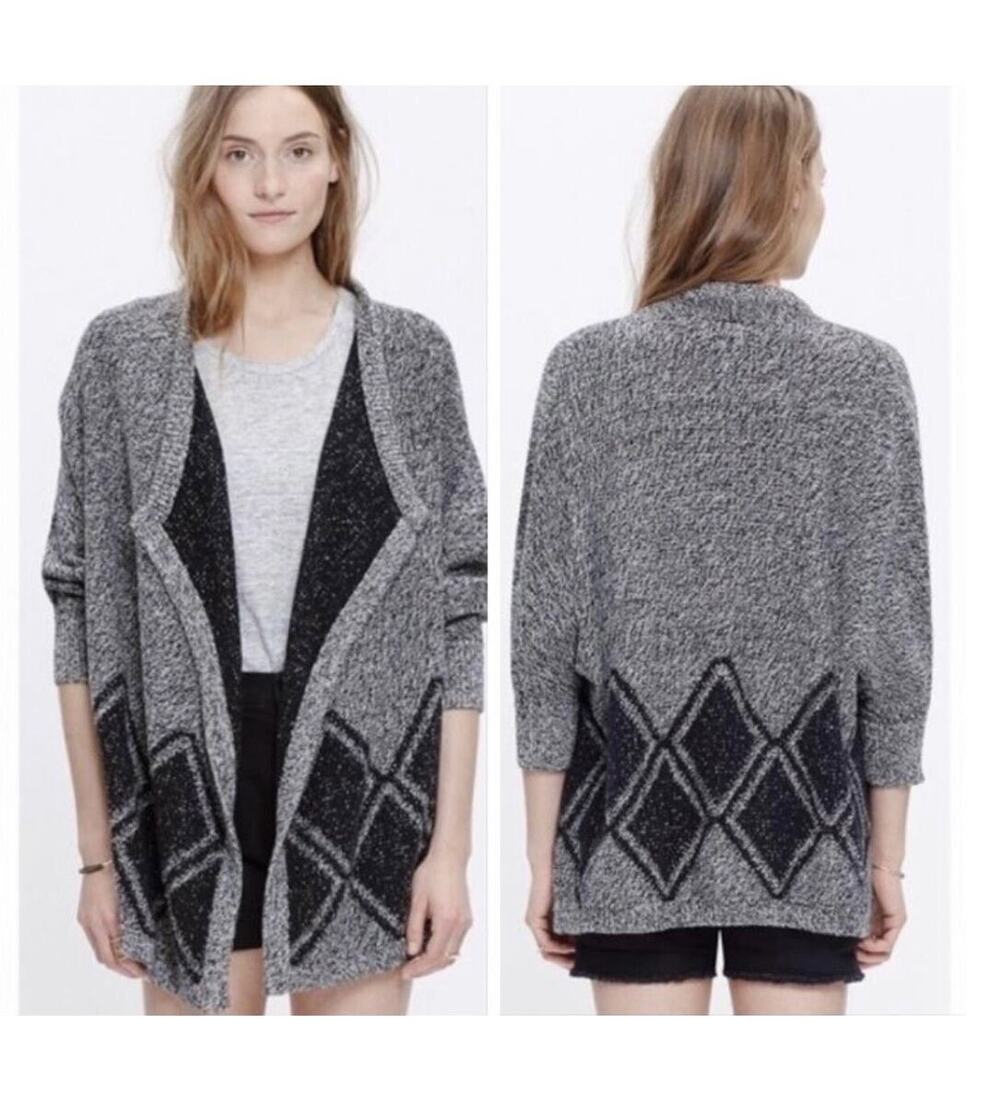 Madewell All Angles Grey & Black Knit Drape Cardigan Sweater Size XS / S